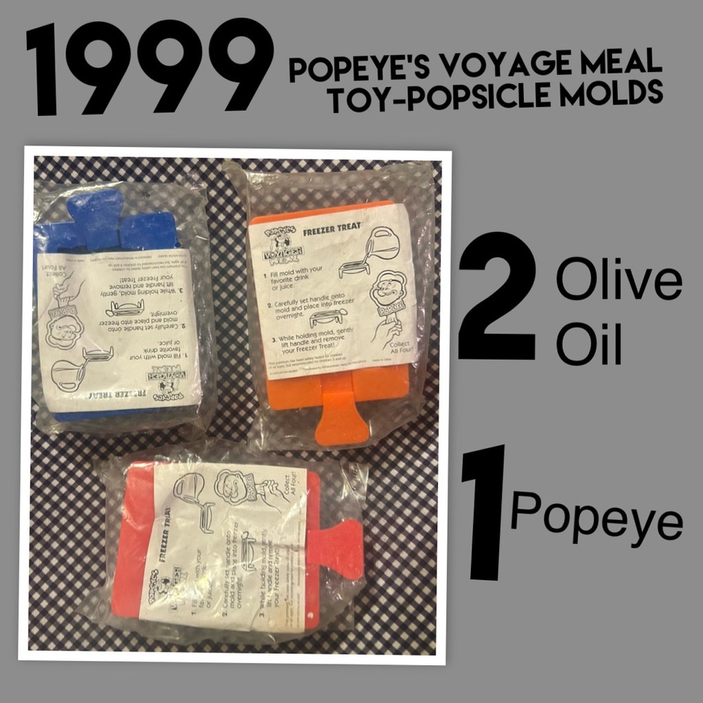 Vintage Popeye's Voyage Meal Toy Popsicle Molds - Blue, Orange, Red